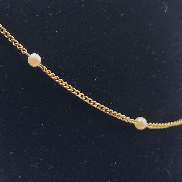Dainty Minimlaist Simulated Pearl Gold Tone Choker Collar Necklace 14.5in - Picture 1 of 4